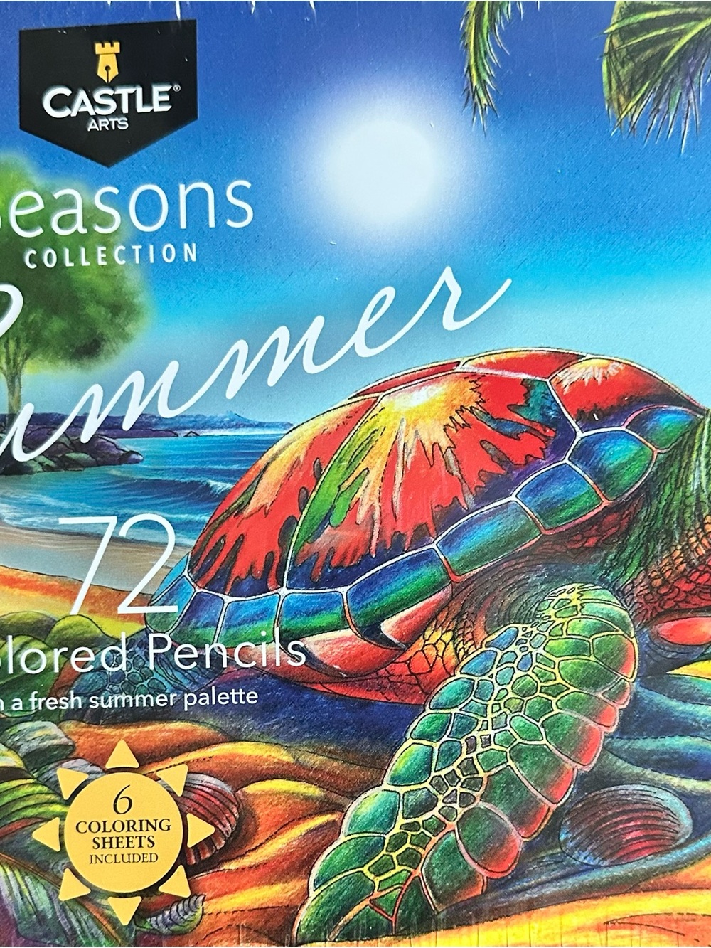 Castle Arts 72-Count Colored Pencils - Vibrant Summer Turtle Artwork